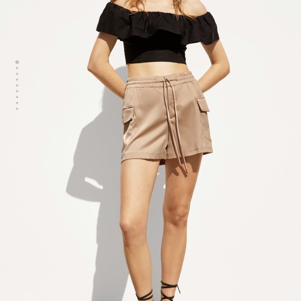 Zara Satin Effect Cargo Shorts in Tan